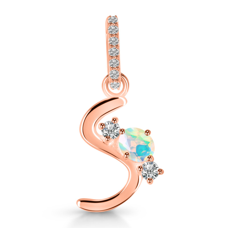 Opal & White Topaz Alphabet S Pendant OPL-RDA-97.