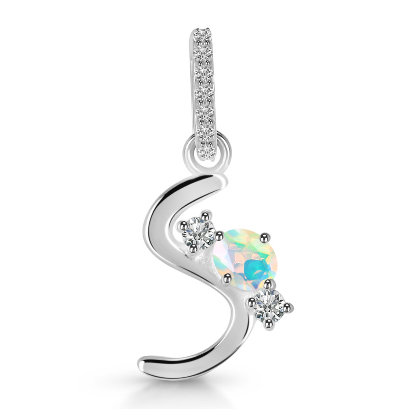 Opal & White Topaz Alphabet S Pendant OPL-RDA-97.
