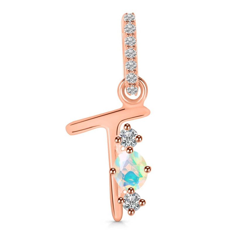 Opal & White Topaz Alphabet T Pendant OPL-RDA-98.