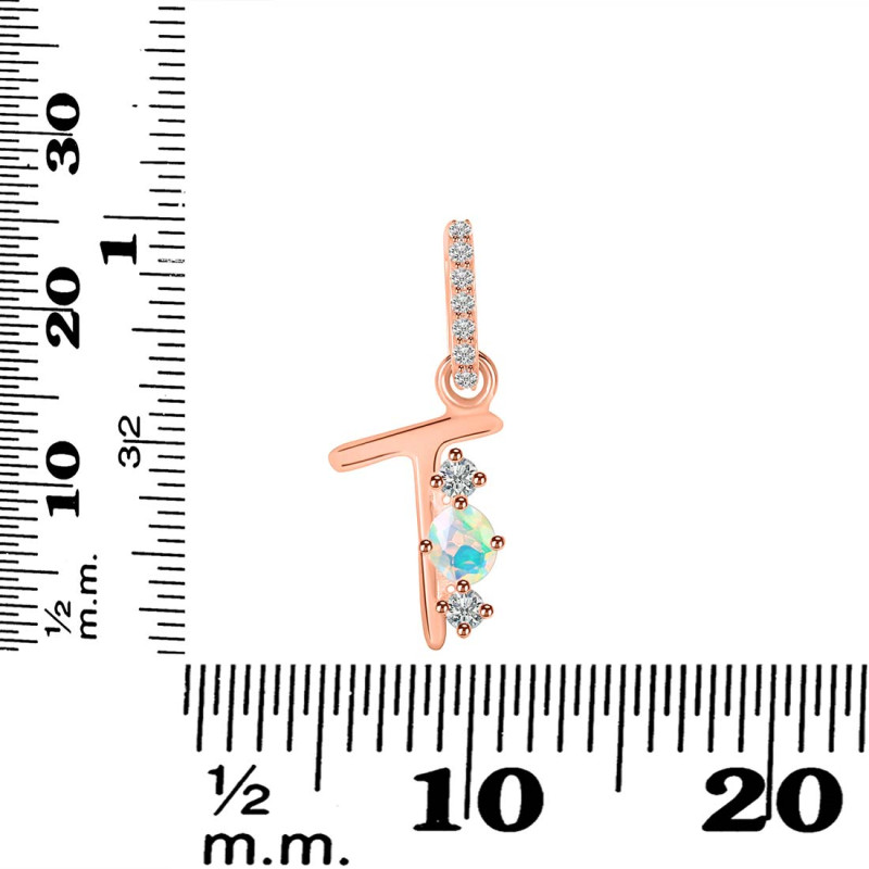 Opal & White Topaz Alphabet T Pendant OPL-RDA-98.