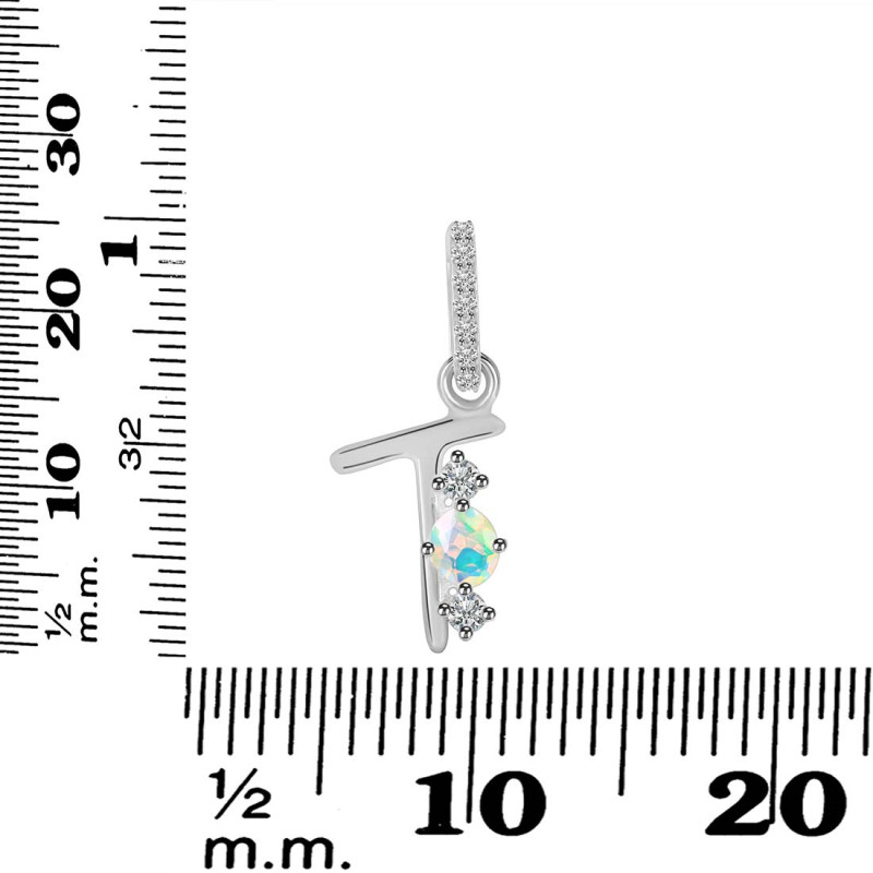 Opal & White Topaz Alphabet T Pendant OPL-RDA-98.