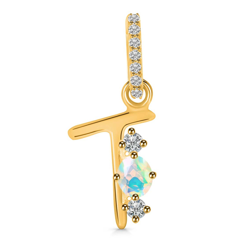 Opal & White Topaz Alphabet T Pendant OPL-RDA-98.