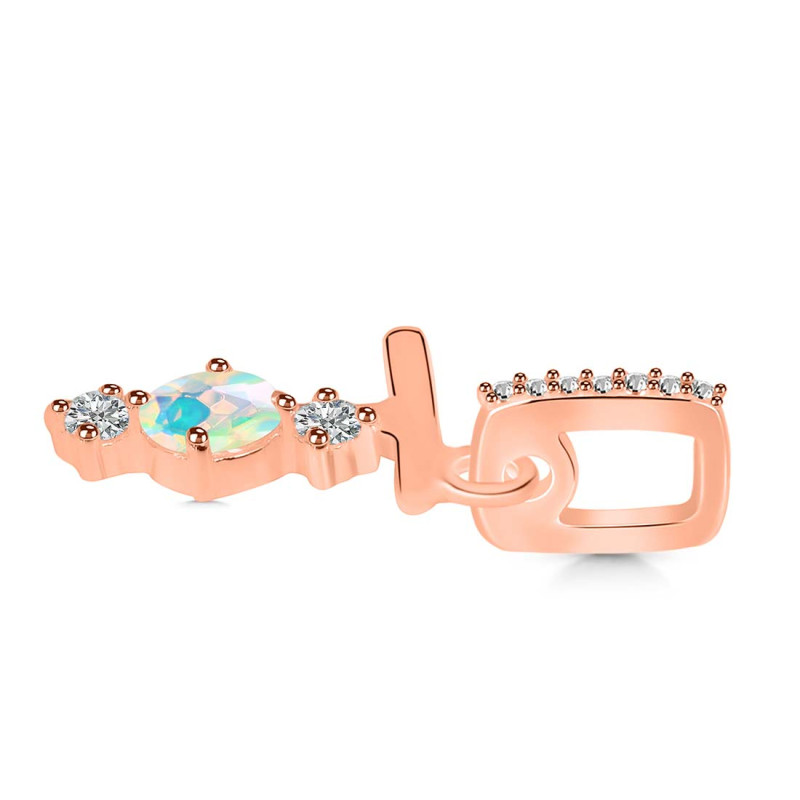Opal & White Topaz Alphabet T Pendant OPL-RDA-98.