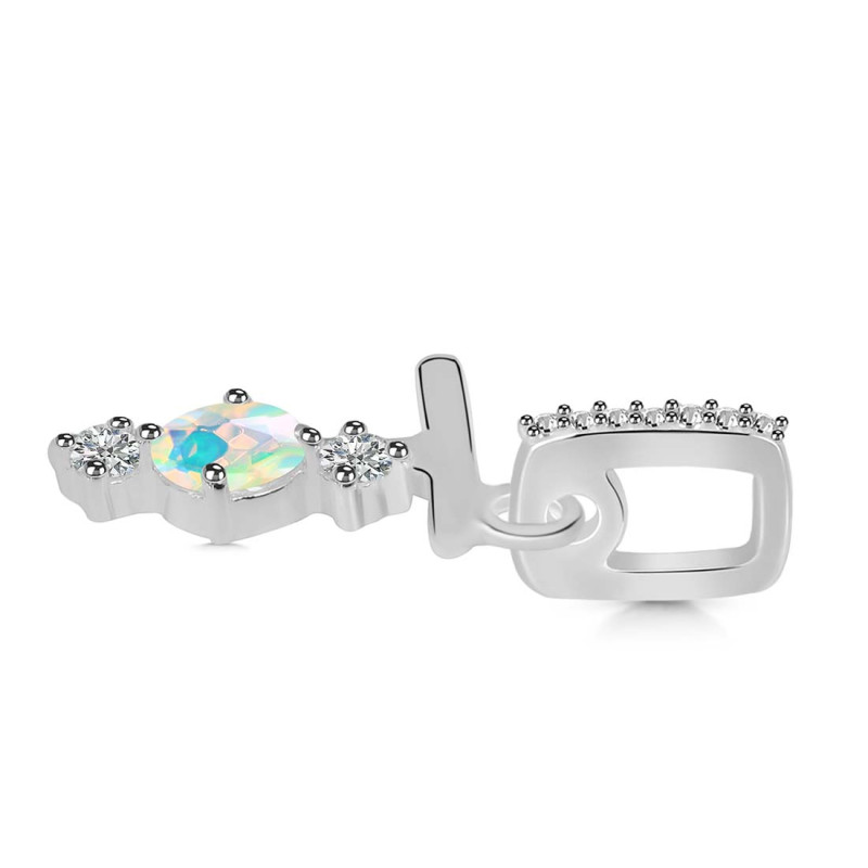 Opal & White Topaz Alphabet T Pendant