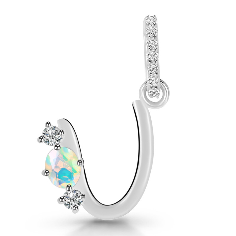 Opal & White Topaz Alphabet U Pendant OPL-RDA-99.