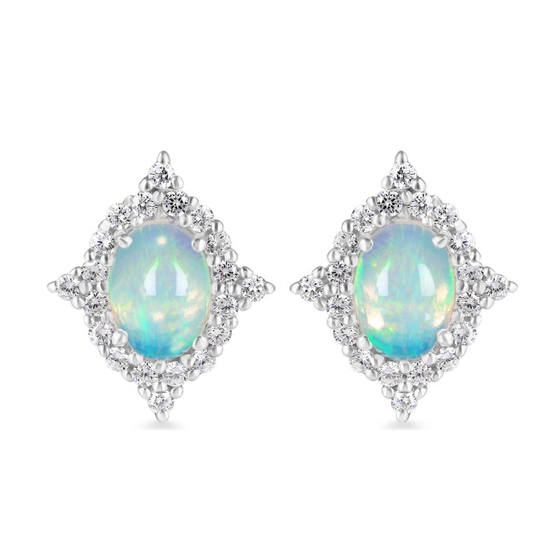 Opal & White Topaz Stud Earring OPL-RDE-849.