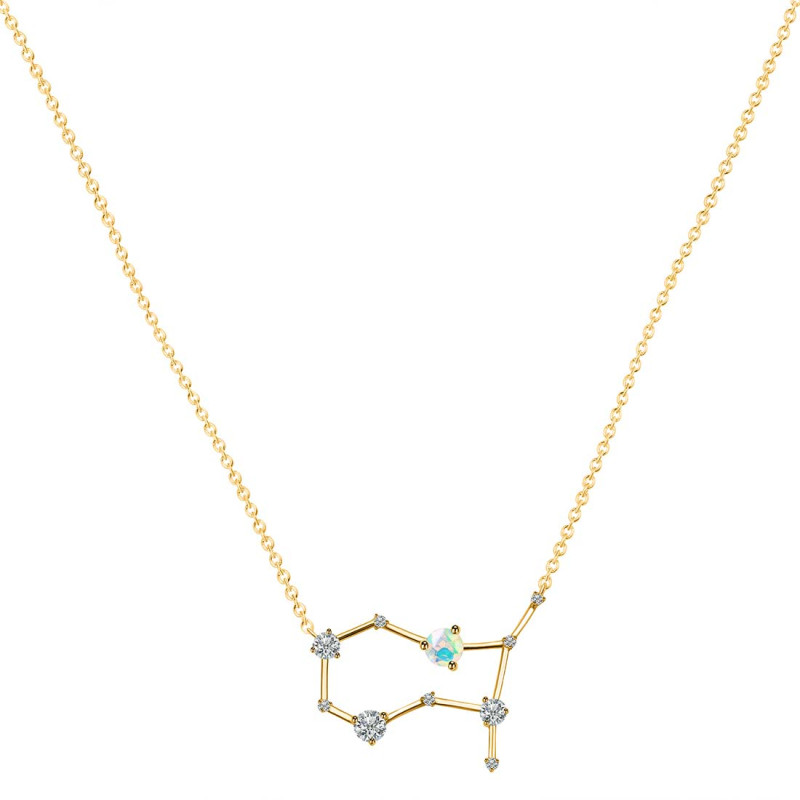 Gemini Zodiac Star Constellation Opal & White Topaz Necklace OPL-RDN-490.