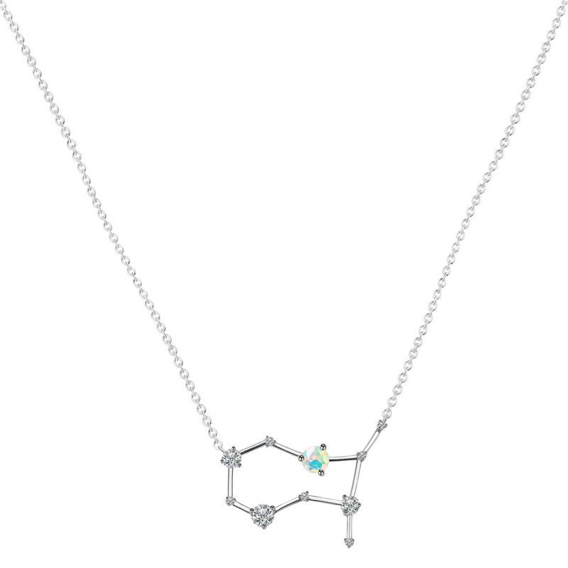 Gemini Zodiac Star Constellation Opal & White Topaz Necklace OPL-RDN-490.