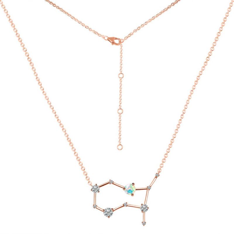 Gemini Zodiac Star Constellation Opal & White Topaz Necklace OPL-RDN-490.