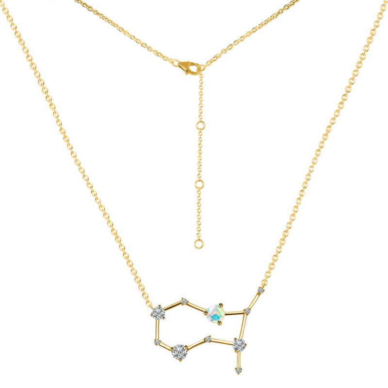 Gemini Zodiac Star Constellation Opal & White Topaz Necklace OPL-RDN-490.