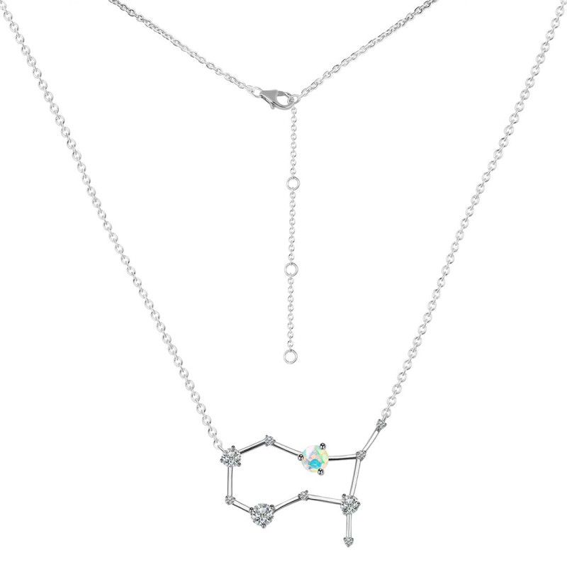 Gemini Zodiac Star Constellation Opal & White Topaz Necklace