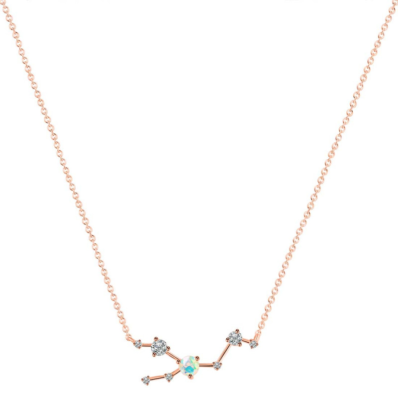 Taurus Zodiac Star Constellation Opal & White Topaz Necklace OPL-RDN-492.