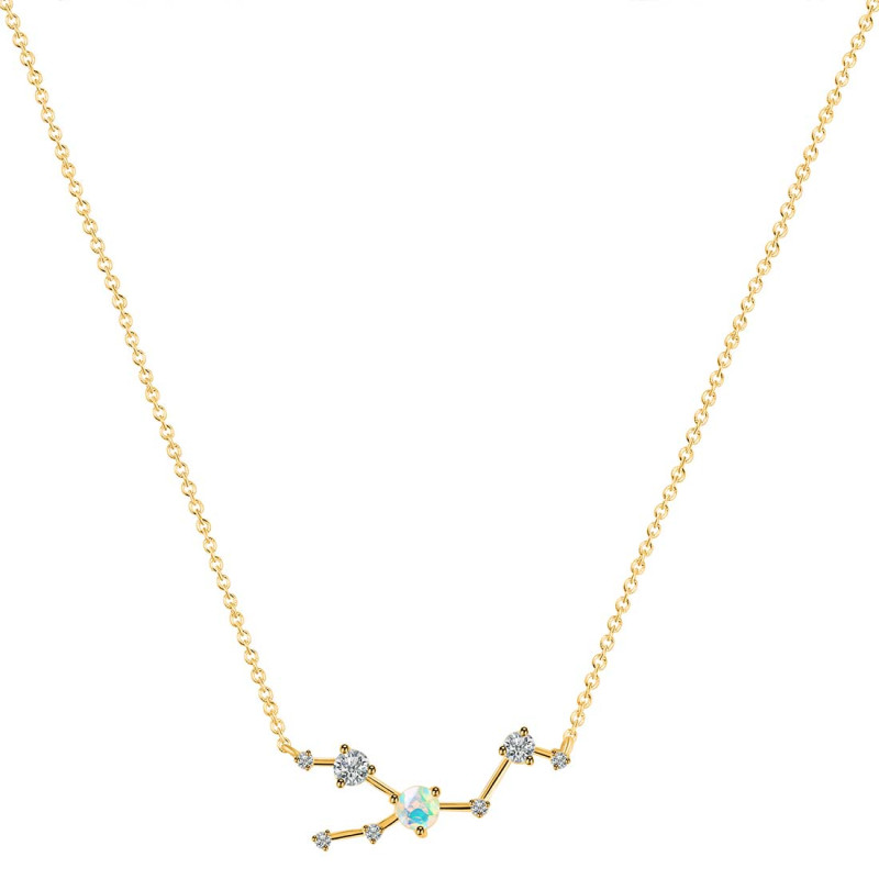 Taurus Zodiac Star Constellation Opal & White Topaz Necklace OPL-RDN-492.