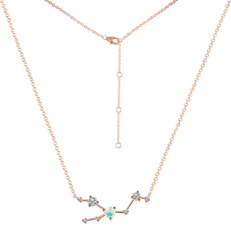 Taurus Zodiac Star Constellation Opal & White Topaz Necklace OPL-RDN-492.