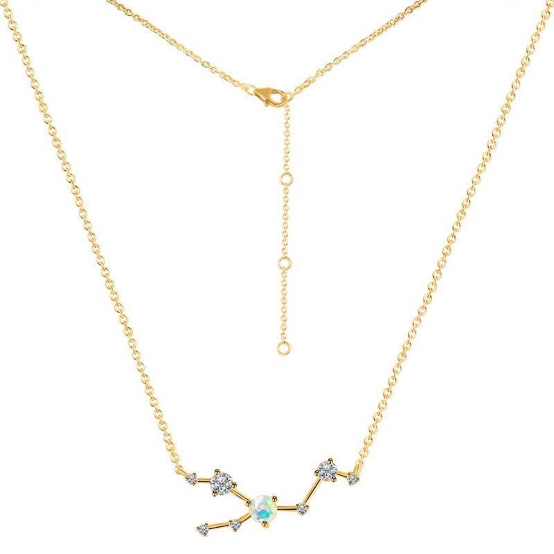 Taurus Zodiac Star Constellation Opal & White Topaz Necklace OPL-RDN-492.