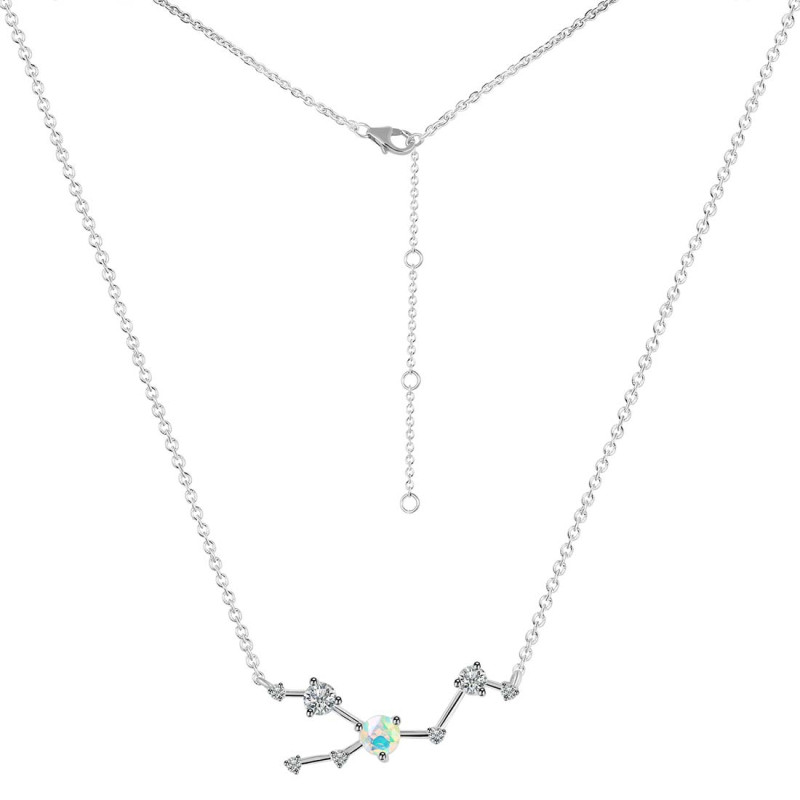 Taurus Zodiac Star Constellation Opal & White Topaz Necklace