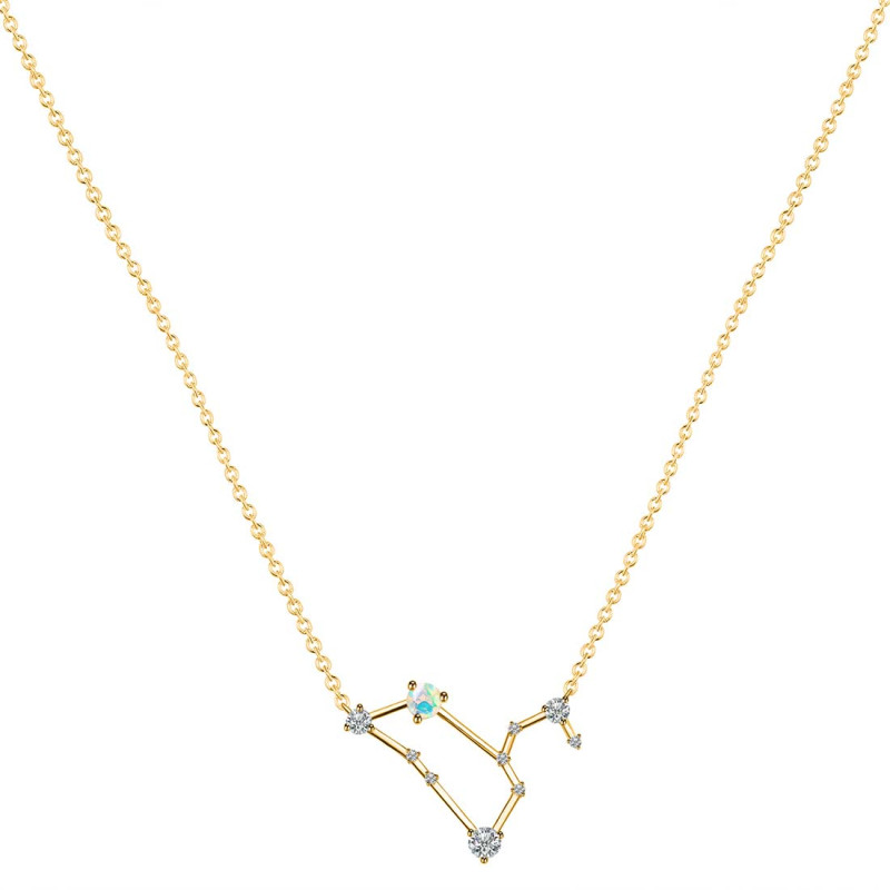 Leo Zodiac Star Constellation Opal & White Topaz Necklace OPL-RDN-493.
