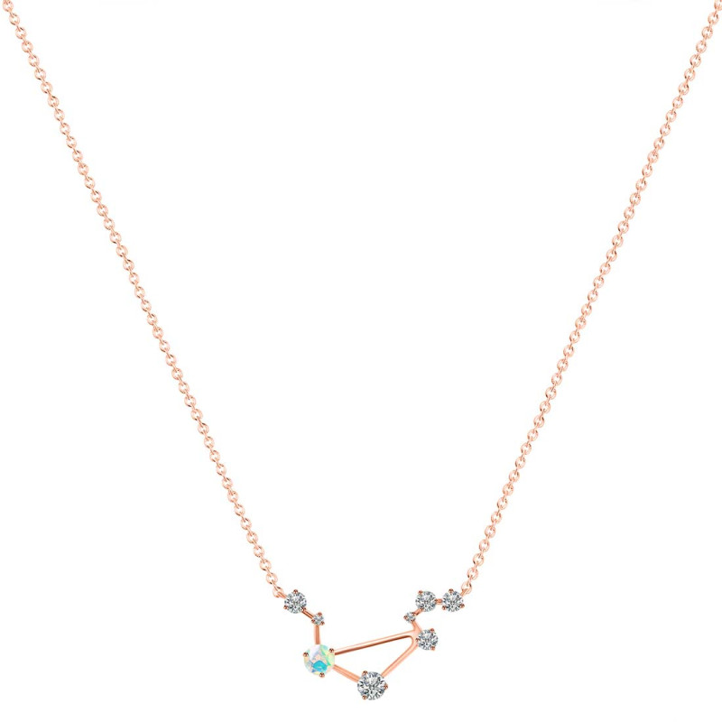 Libra Zodiac Star Constellation Opal & White Topaz Necklace OPL-RDN-494.
