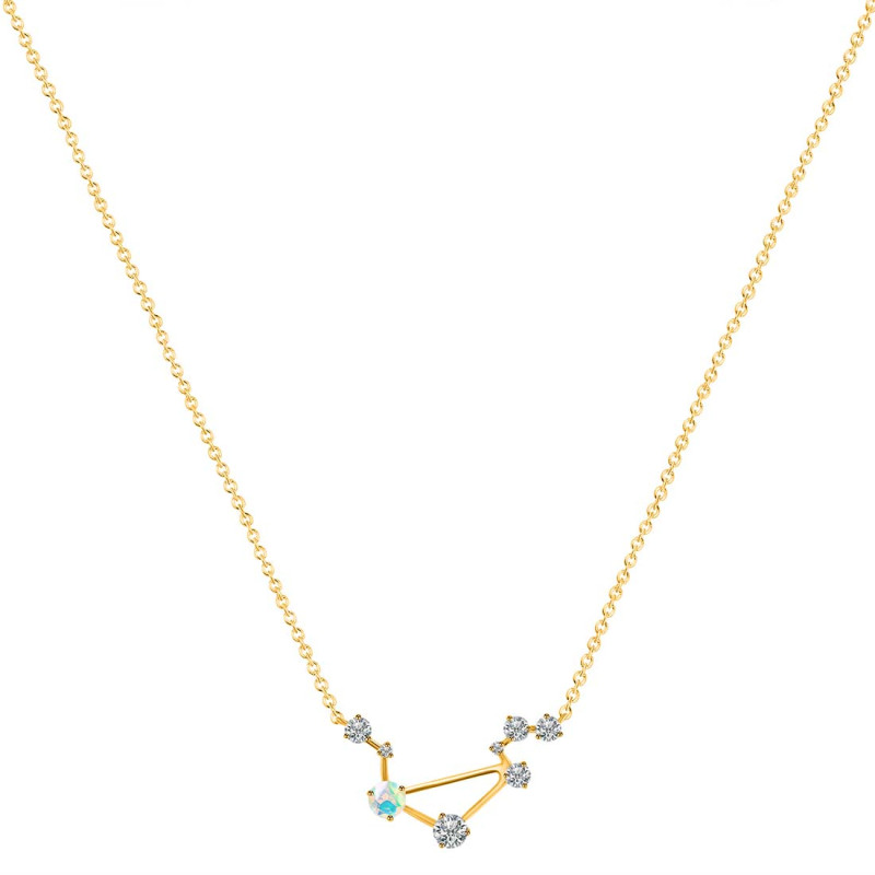 Libra Zodiac Star Constellation Opal & White Topaz Necklace OPL-RDN-494.