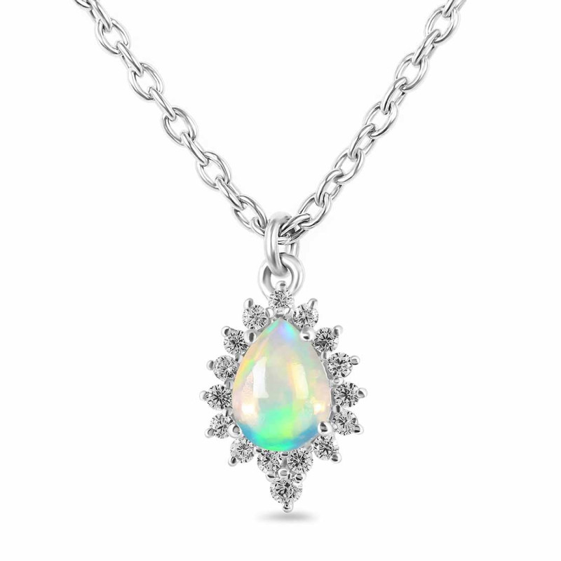 Opal & White Topaz Necklace With Slider Lock OPL-RDN-79.