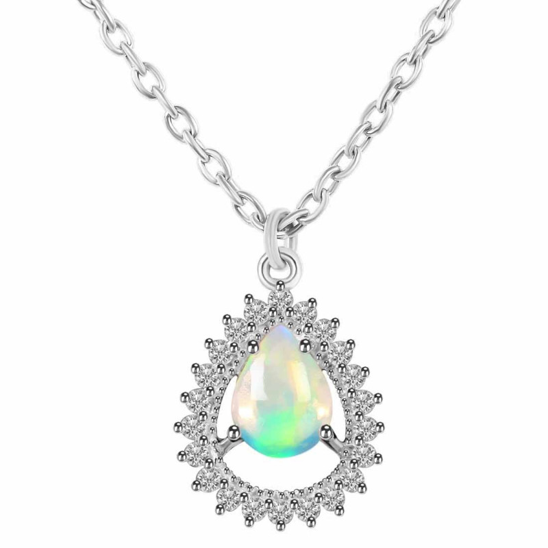 Opal & White Topaz Necklace With Slider Lock OPL-RDN-80.
