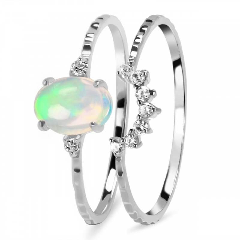 Opal & White Topaz Ring