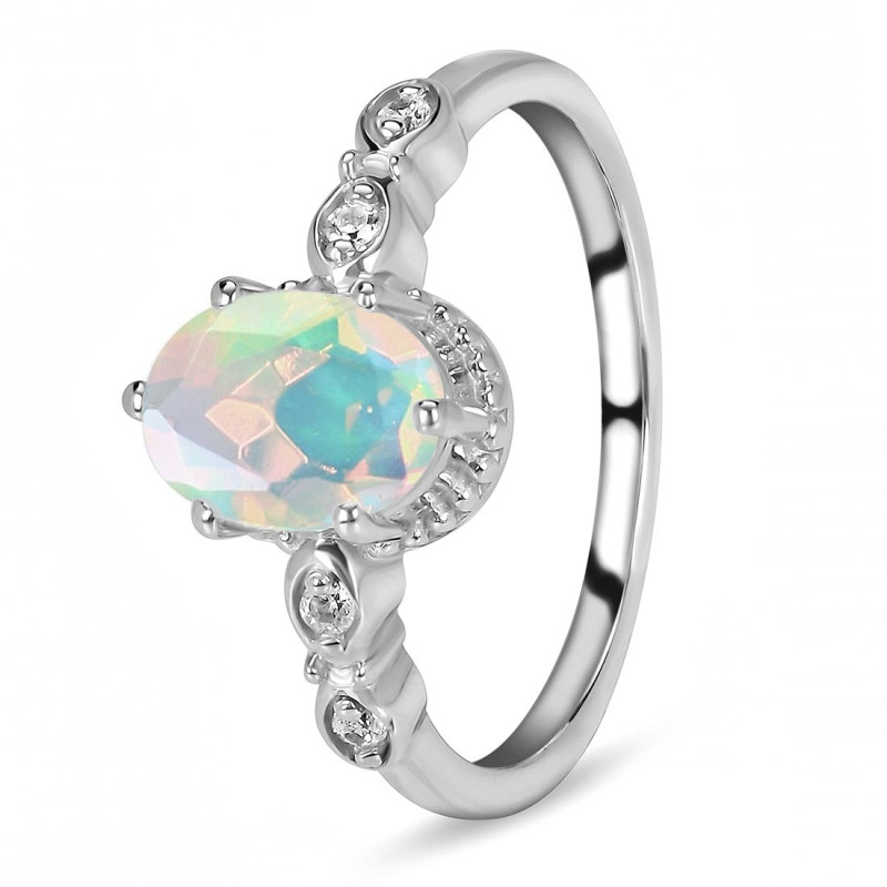 Opal & White Topaz Ring