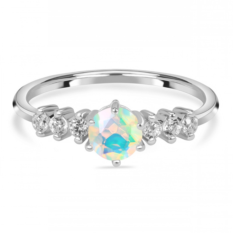 Opal & White Topaz Ring OPL-RDR-2259.