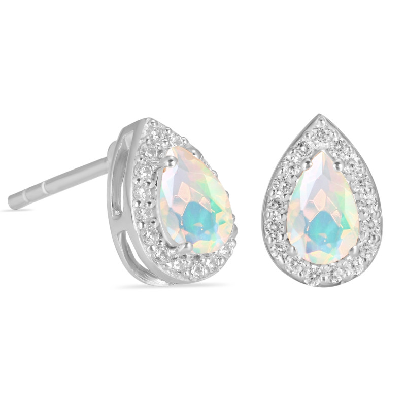 Opal & White Topaz Stud Earring