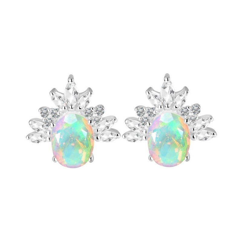 Opal & White Topaz Stud Earring OPL-RE-71.