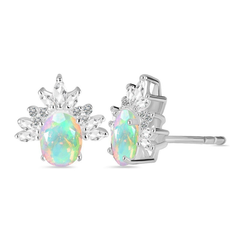 Opal & White Topaz Stud Earring