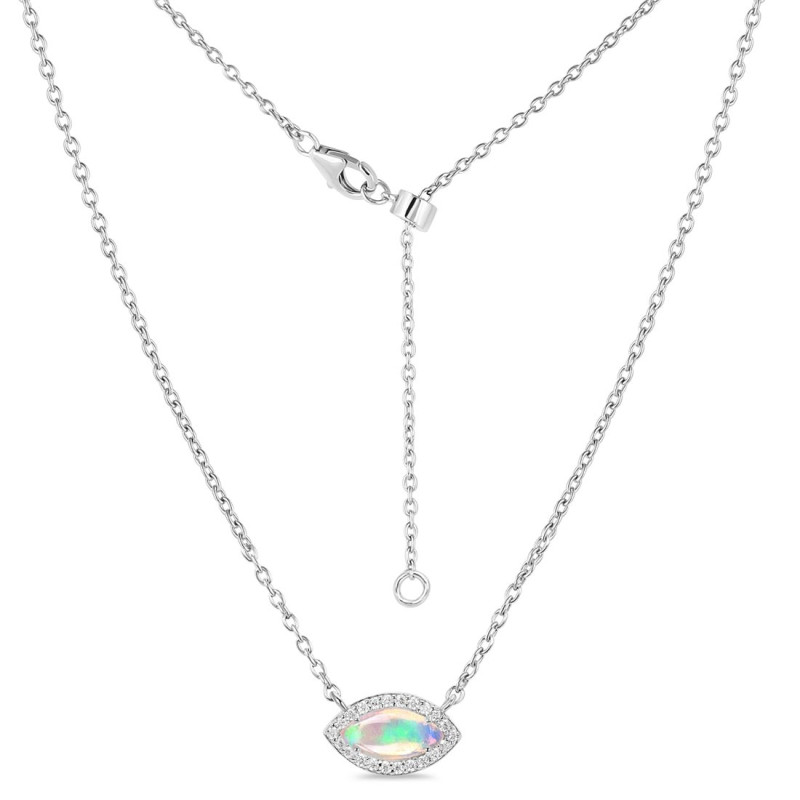 Opal & White Topaz Necklace With Adjustable Slider Lock