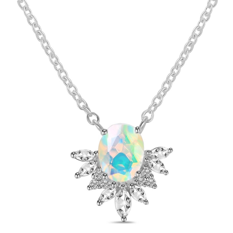 Opal & White Topaz Necklace OPL-RN-72.