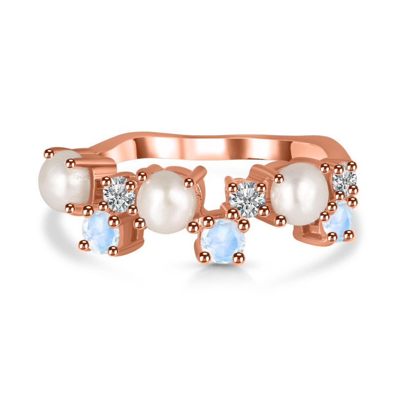 Pearl & Moonstone & White Topaz Ring PAL-RDR-4006.