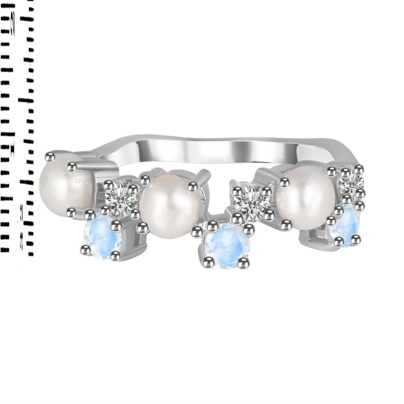 Pearl & Moonstone & White Topaz Ring PAL-RDR-4006.