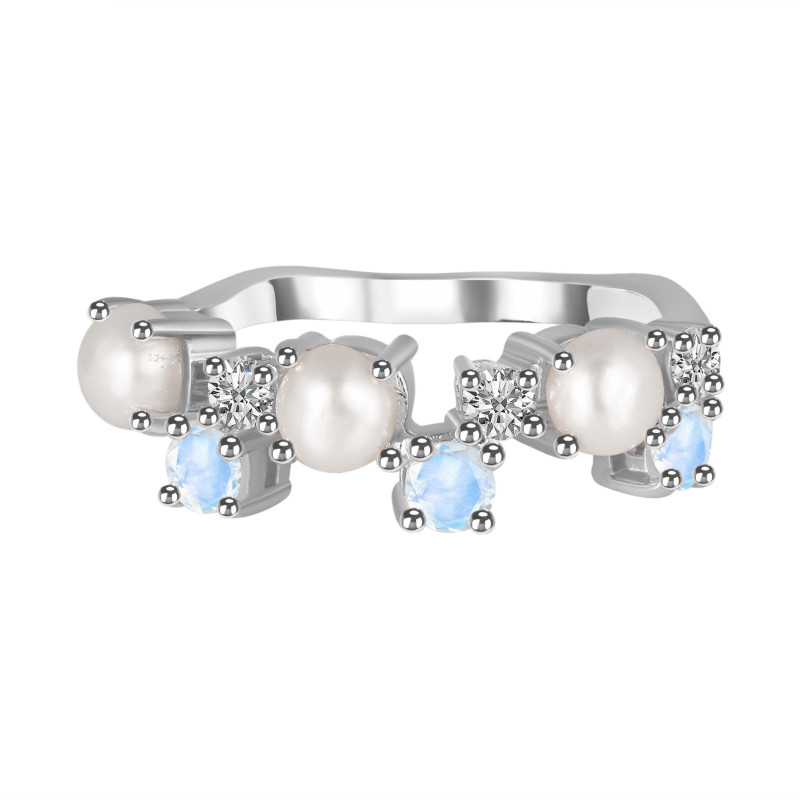 Pearl & Moonstone & White Topaz Ring PAL-RDR-4006.