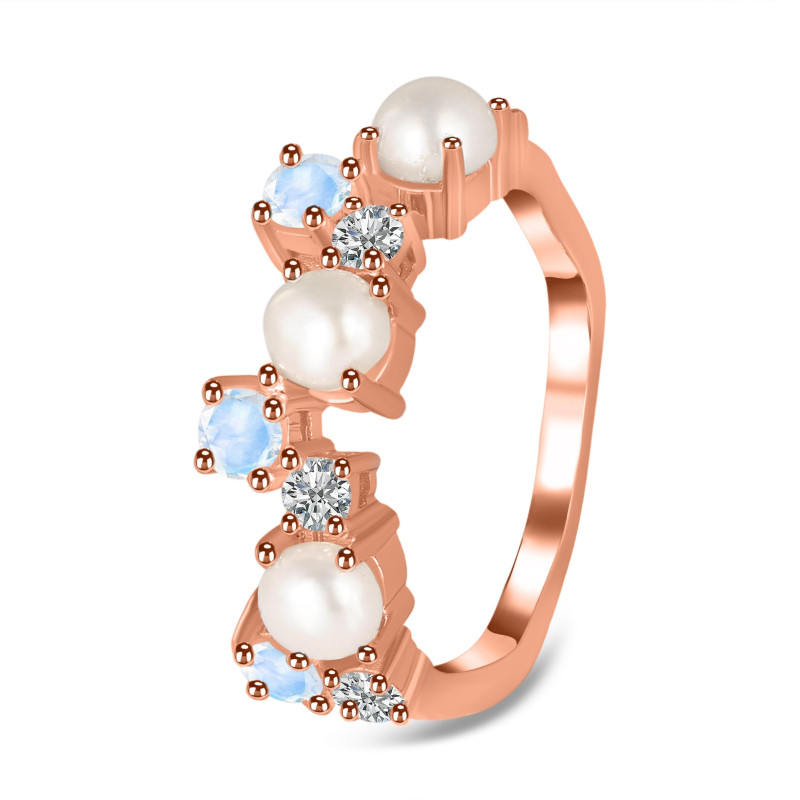 Pearl & Moonstone & White Topaz Ring PAL-RDR-4006.