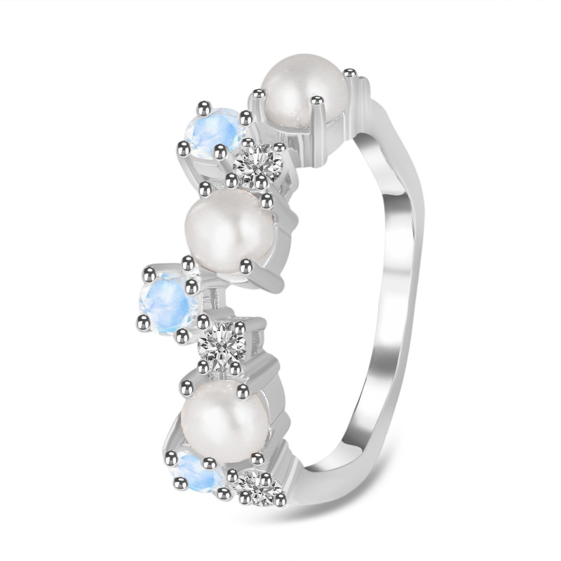 Pearl & Moonstone & White Topaz Ring