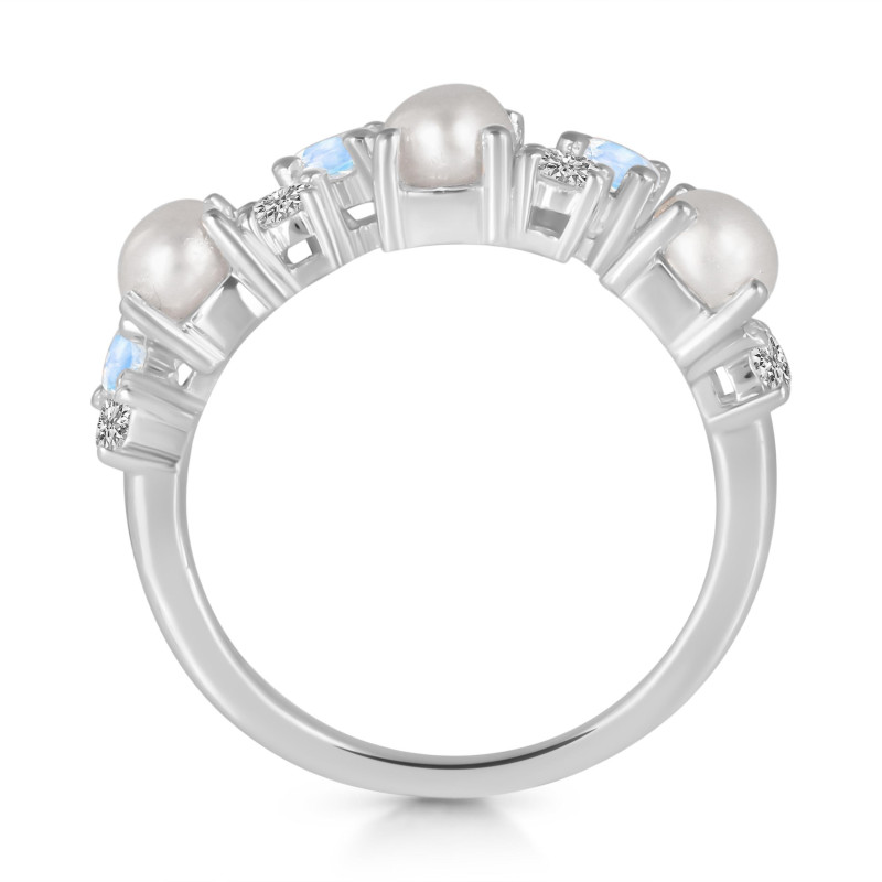 Pearl & Moonstone & White Topaz Ring PAL-RDR-4006.