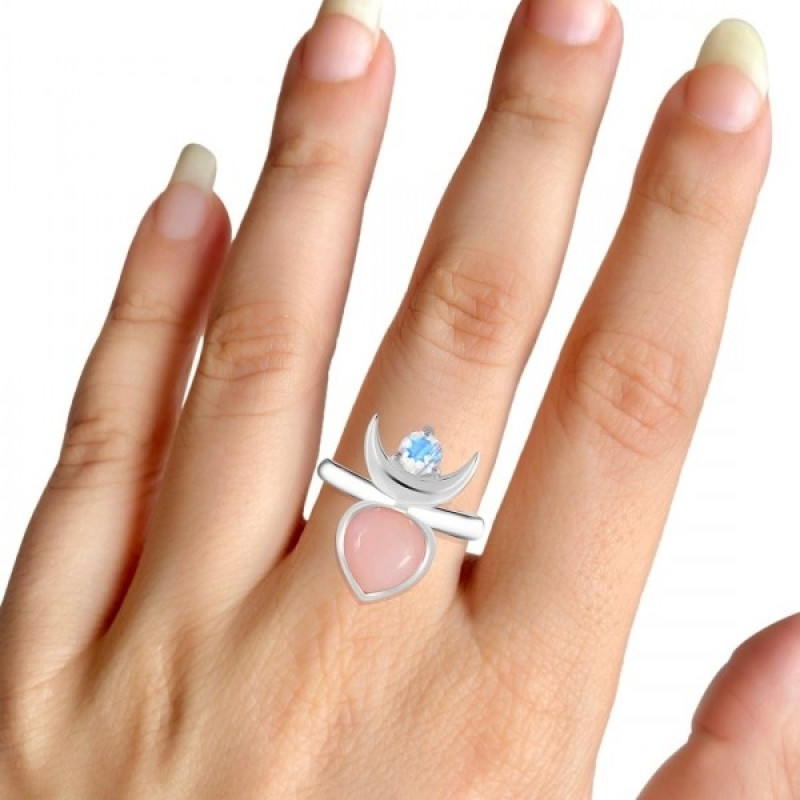 Pink Opal & Moonstone Ring PKO-RDR-2545.
