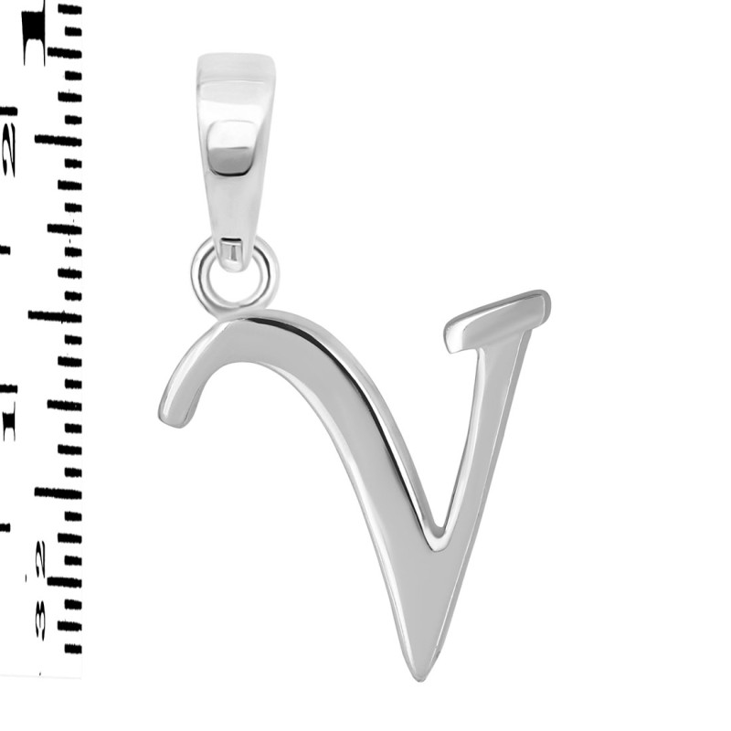 Plain Silver Alphabet V Pendant PS-RDA-126.