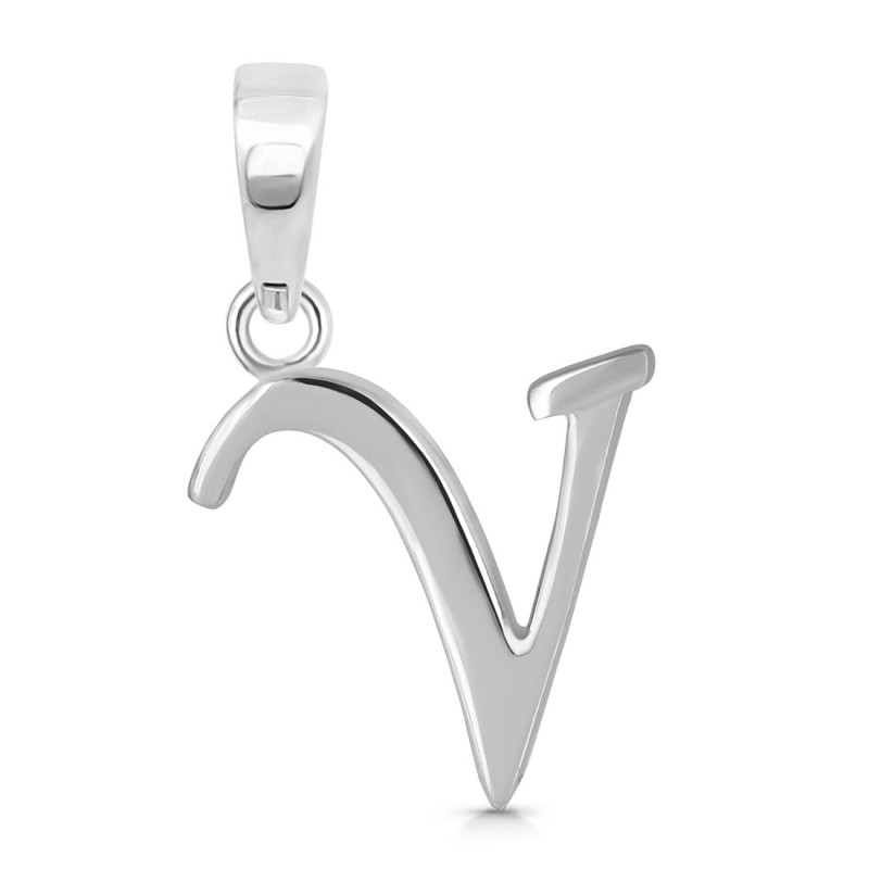 Plain Silver Alphabet V Pendant PS-RDA-126.