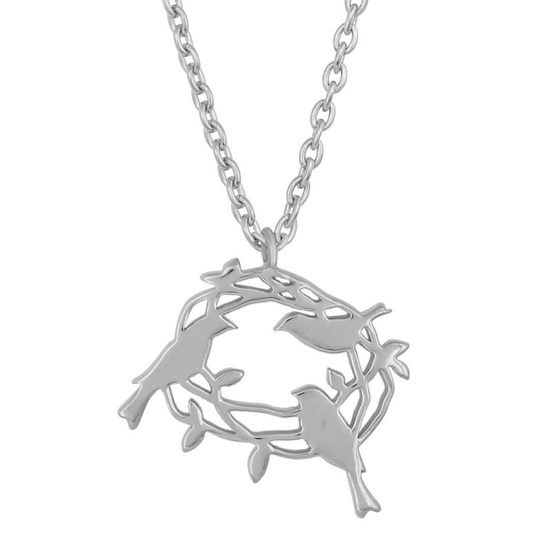 Plain Silver Bird Nest Necklace PS-RDN-40.