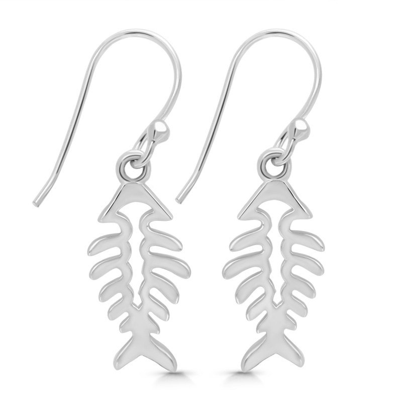 Plain Silver Fish Bone Earring  PS-RDE-964.