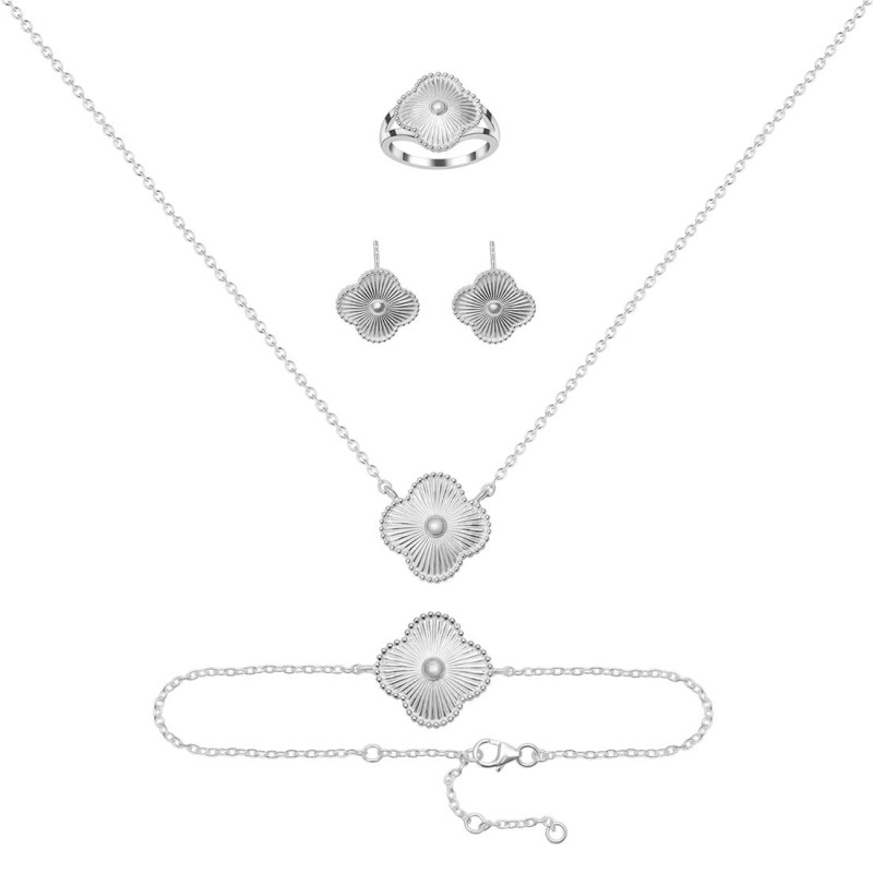 Plain Silver Jewelry Set PS-RDR-3278 / RDE-1662 / RDN-522 / RDB-242