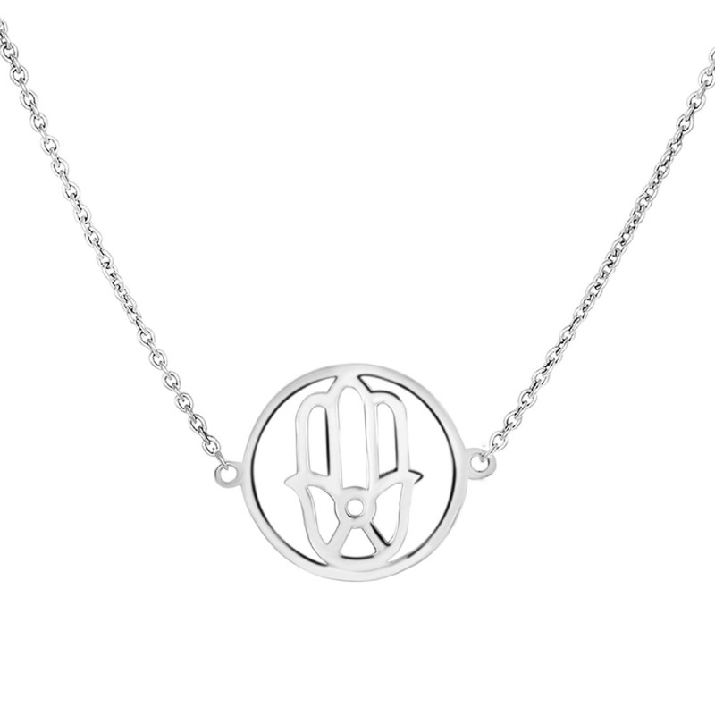 Hamsa Hand Plain Silver Necklace PS-RDN-5.