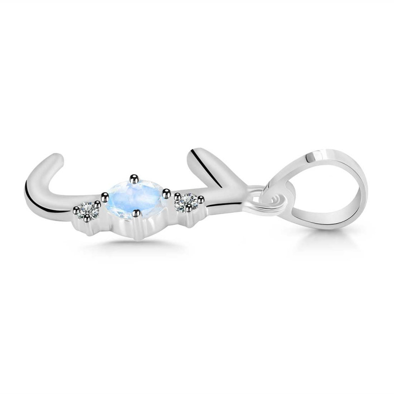 Moonstone & White Topaz Alphabet J Pendant