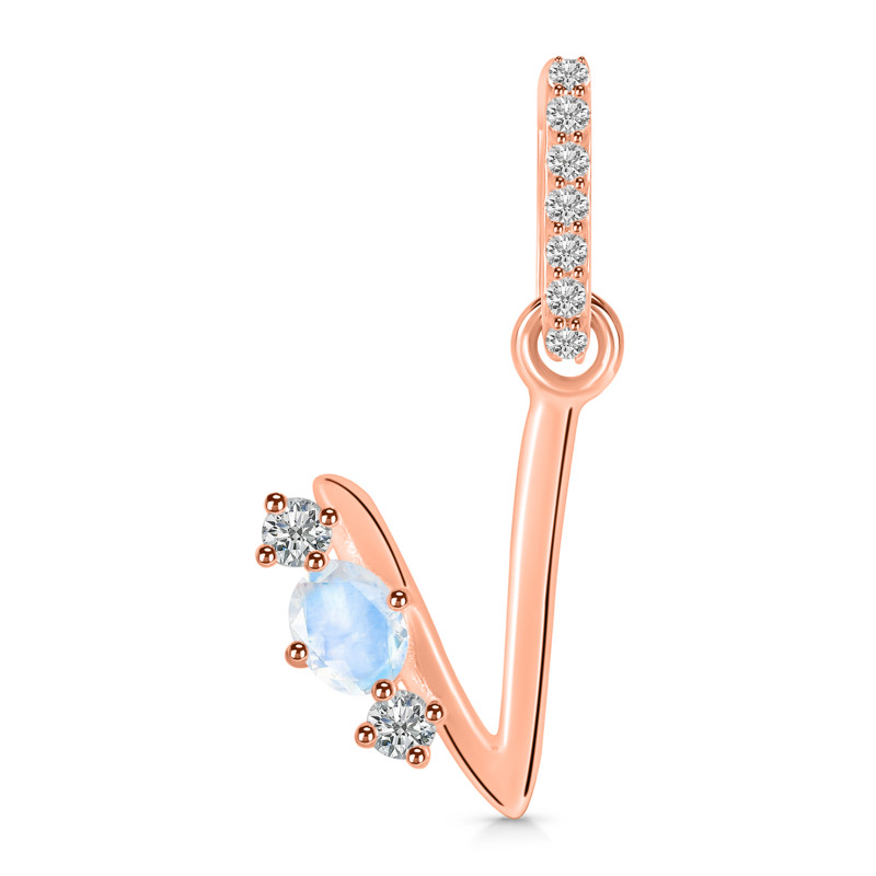 Moonstone & White Topaz Alphabet V Pendant RBM-RDA-100.