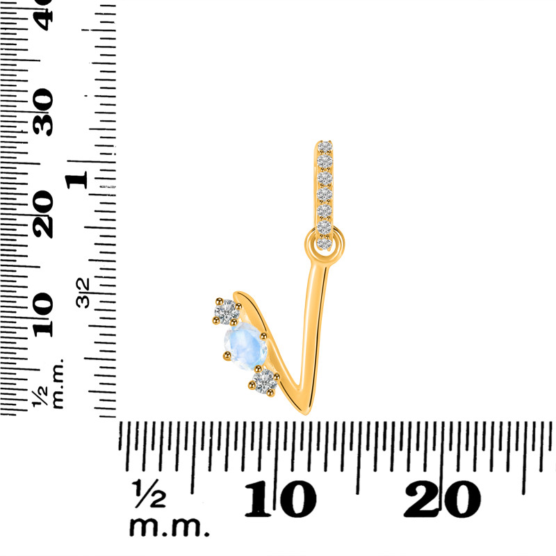 Moonstone & White Topaz Alphabet V Pendant RBM-RDA-100.