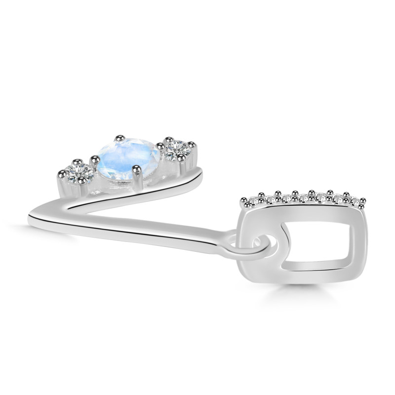 Moonstone & White Topaz Alphabet V Pendant